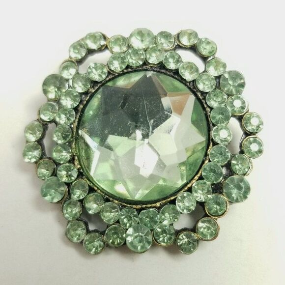 Vintage Green Rhinestone Cluster Brooch, Pastel Sparkle Lapel Pin, Retro - Picture 1 of 6